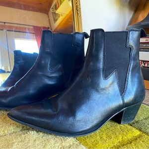 ASOS Stacked heel western boots in black leather with lightening detail